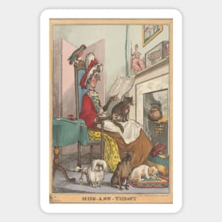 Vintage Cat Lady Dog Mom Illustration Magnet